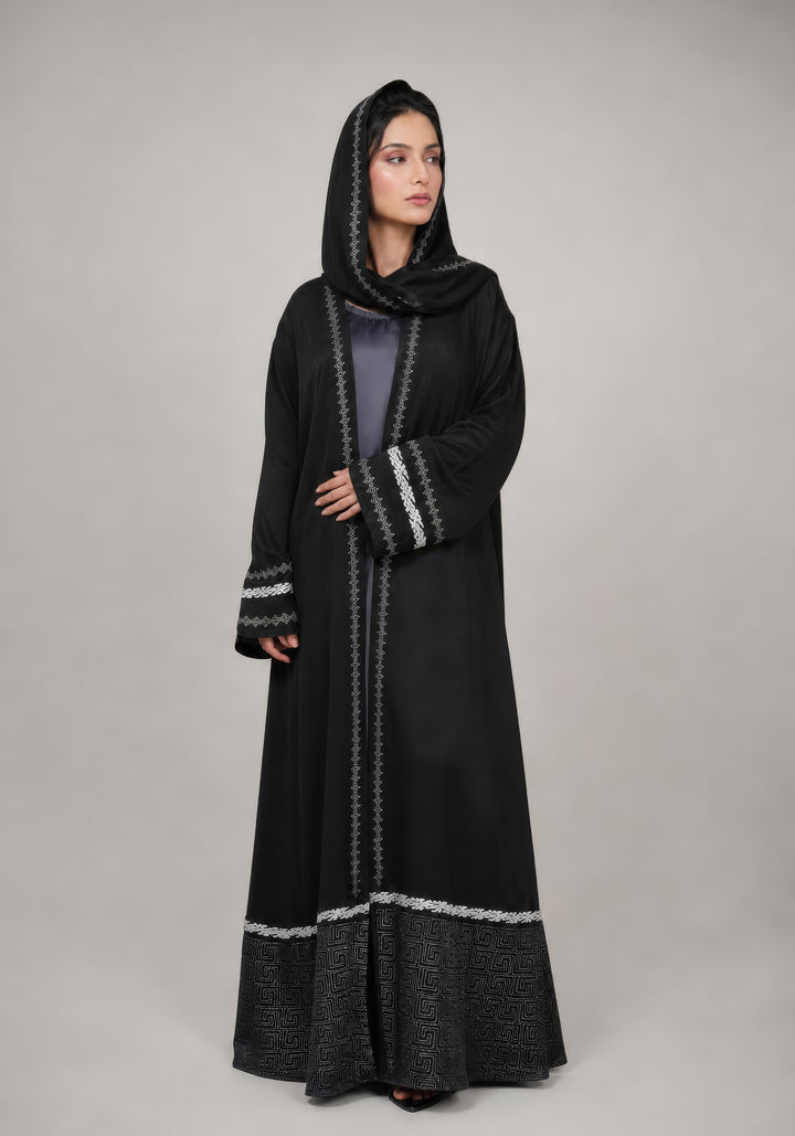 Black Premium Block Print Abaya