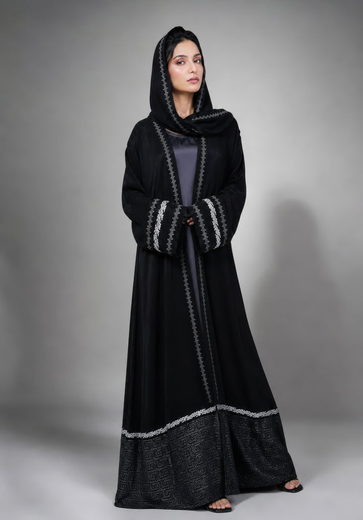 Black Premium Block Print Abaya