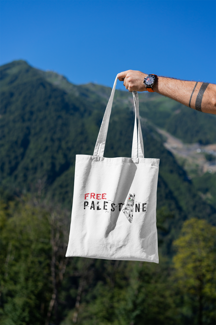 Free Palestine Printed Canvas Bag - White