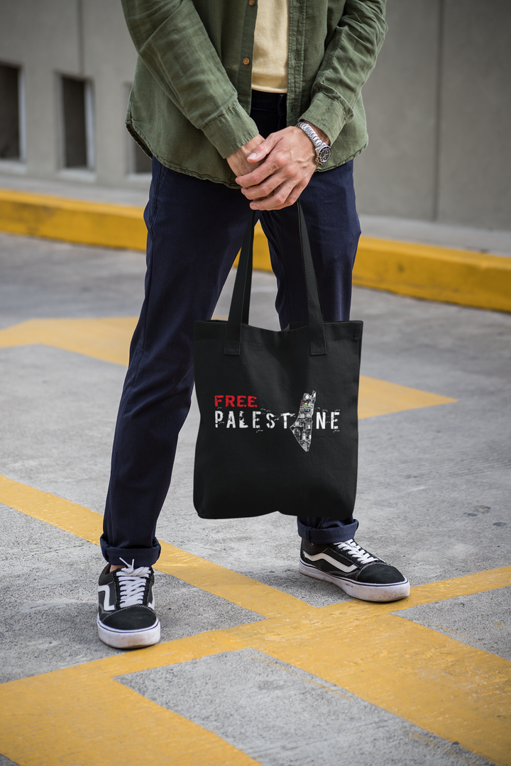 Free Palestine Printed Canvas Bag - Black