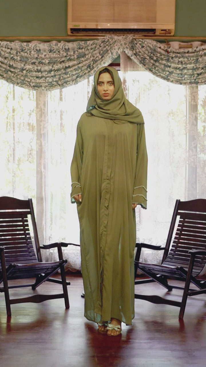 Olive Pearl Sleeve Abaya - Signature