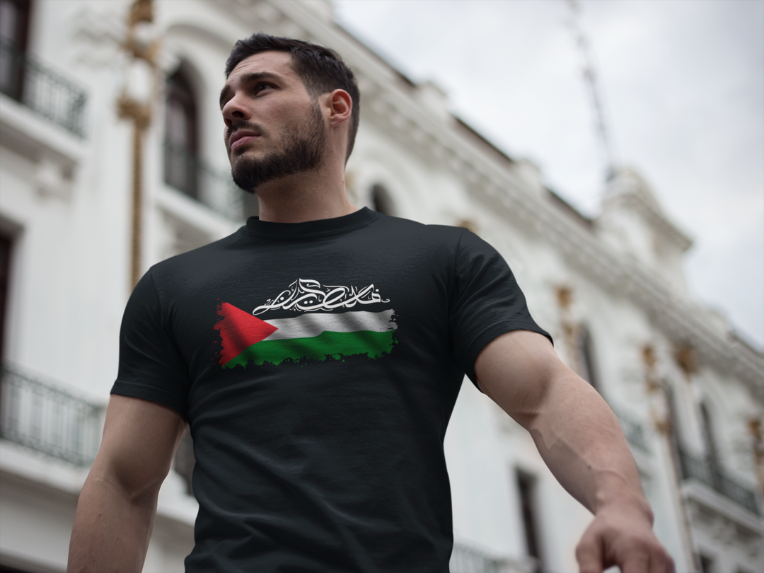 Palestine Flag Print Black T-Shirt