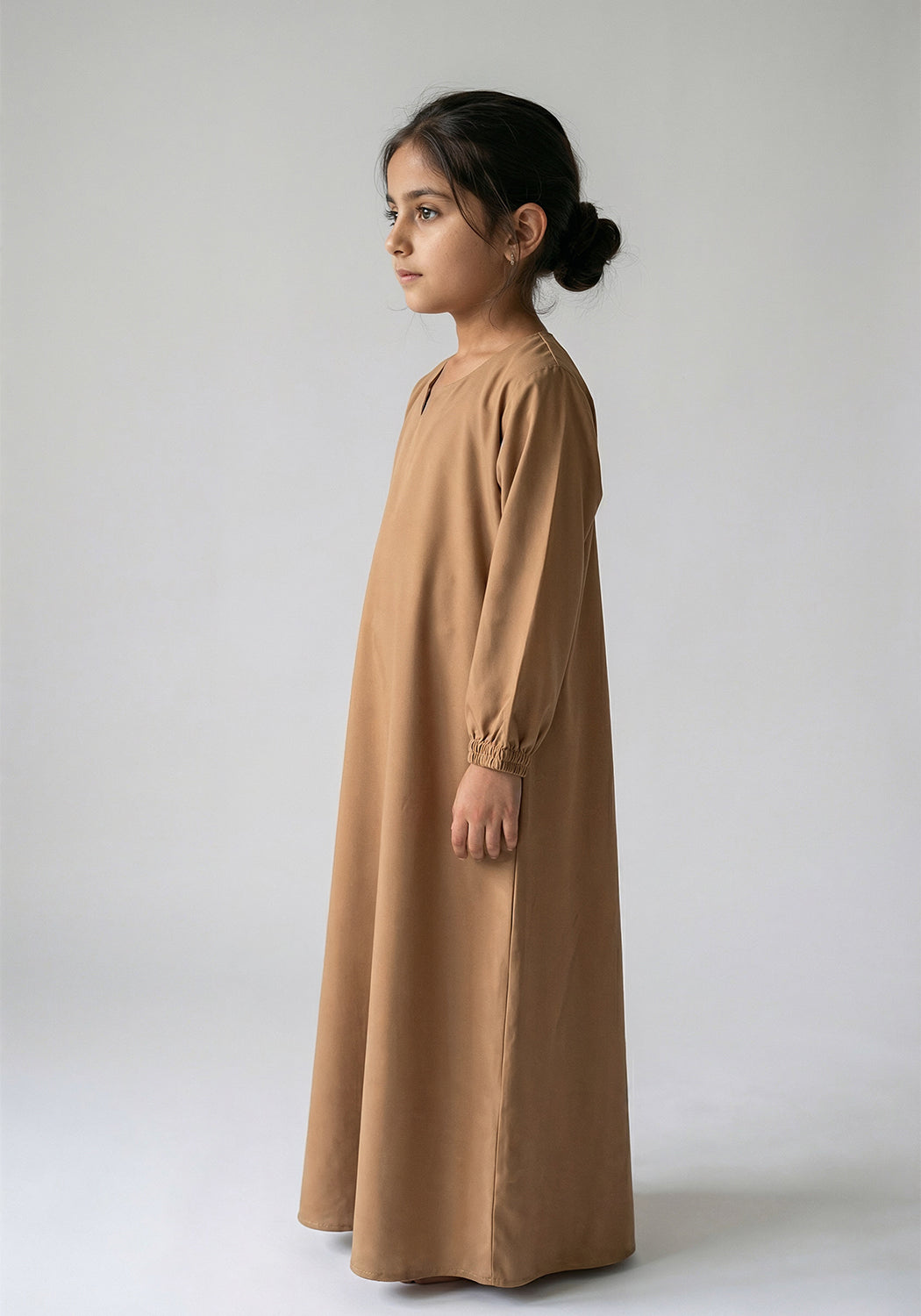 KIDS FRONT CLOSED Abaya Camel