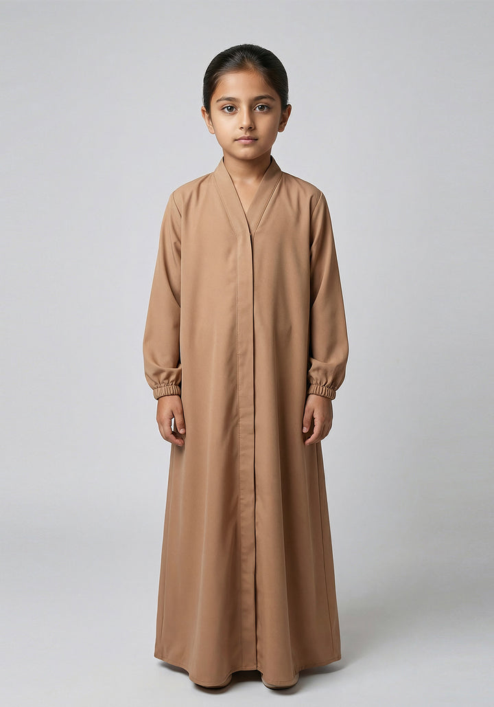 KIDS FRONT OPEN ABAYA Camel