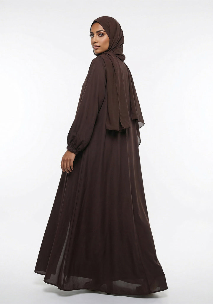 Zipper A-Line Abaya- Brown