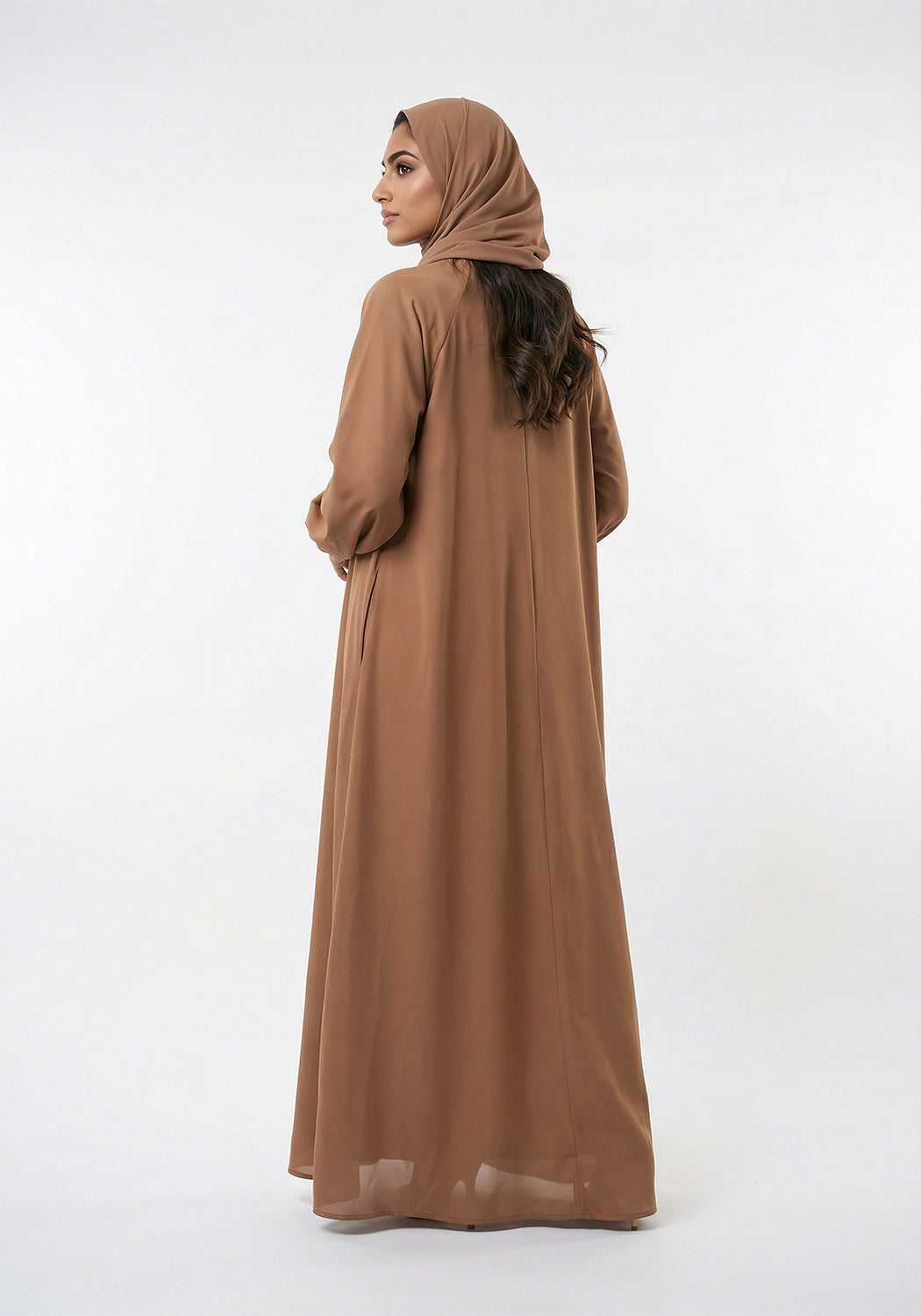 Zipper A-Line Abaya- Camel