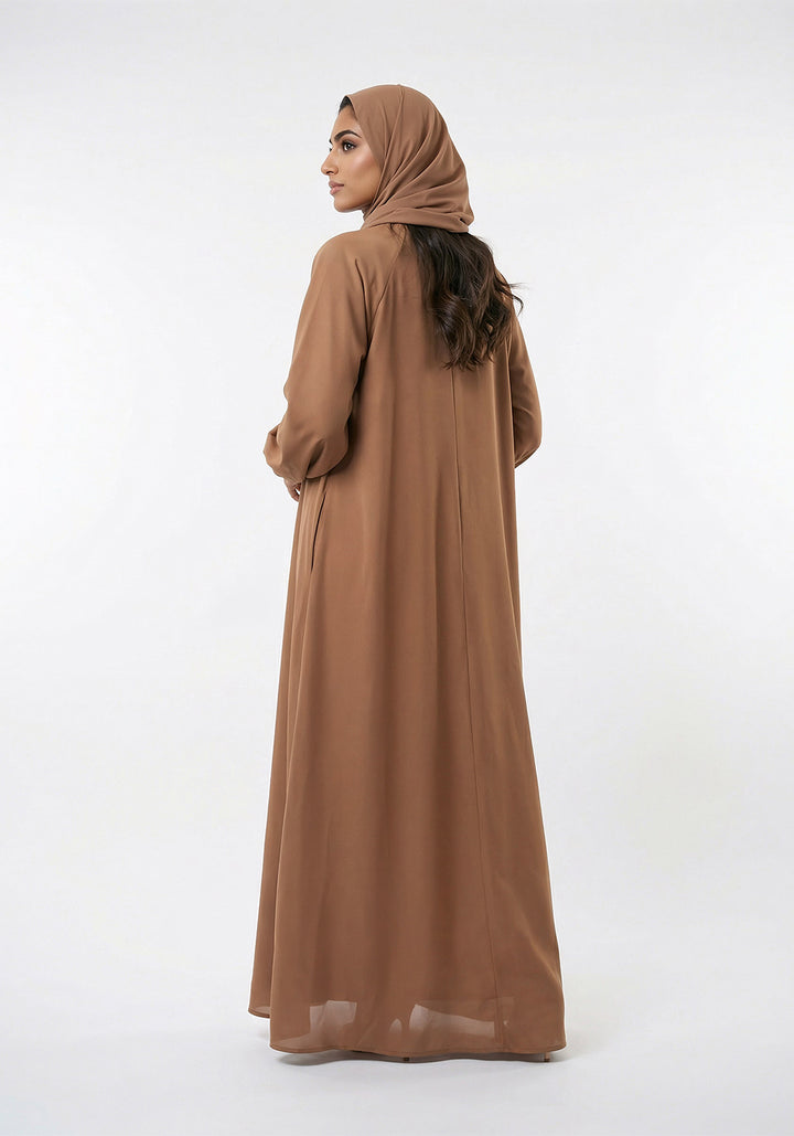 Zipper A-Line Abaya- Camel