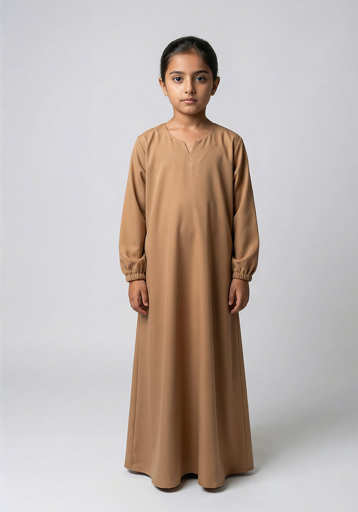 KIDS FRONT CLOSED Abaya Camel