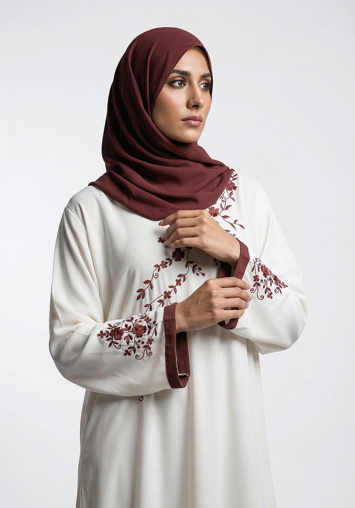 Cream Embroidery Abaya | Serene Threads