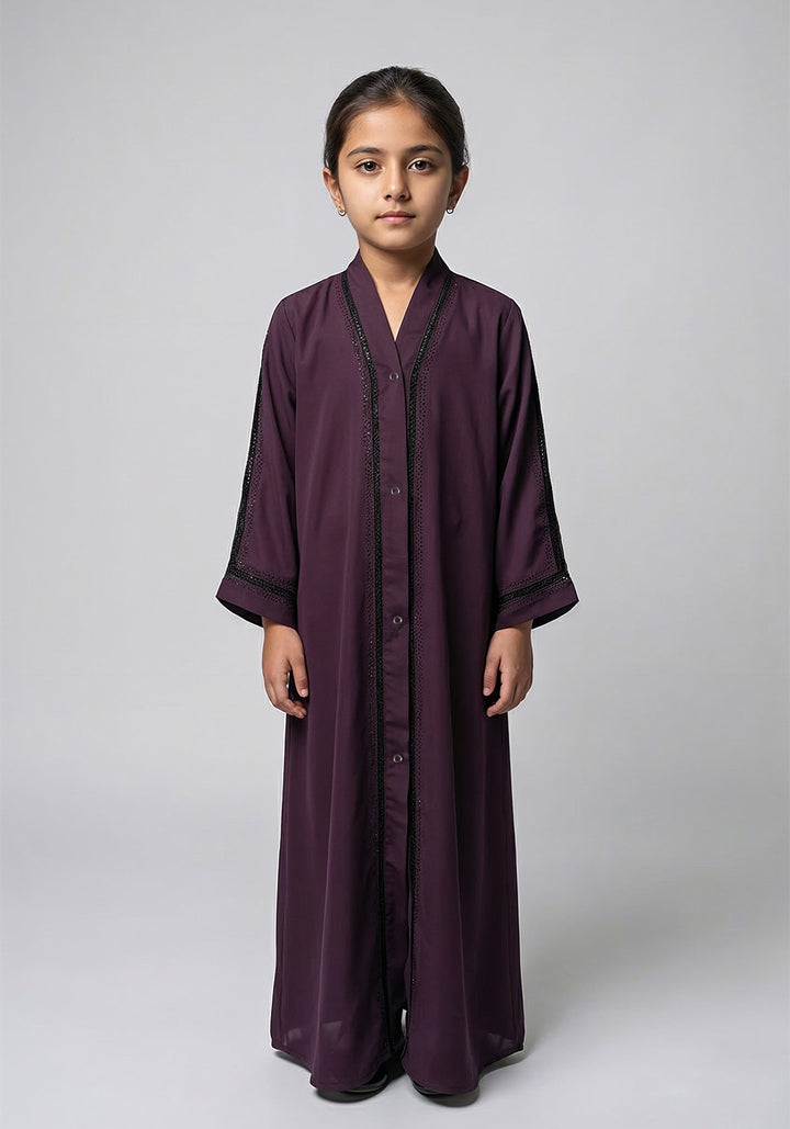 Fancy Kids Front Open Abaya Purple