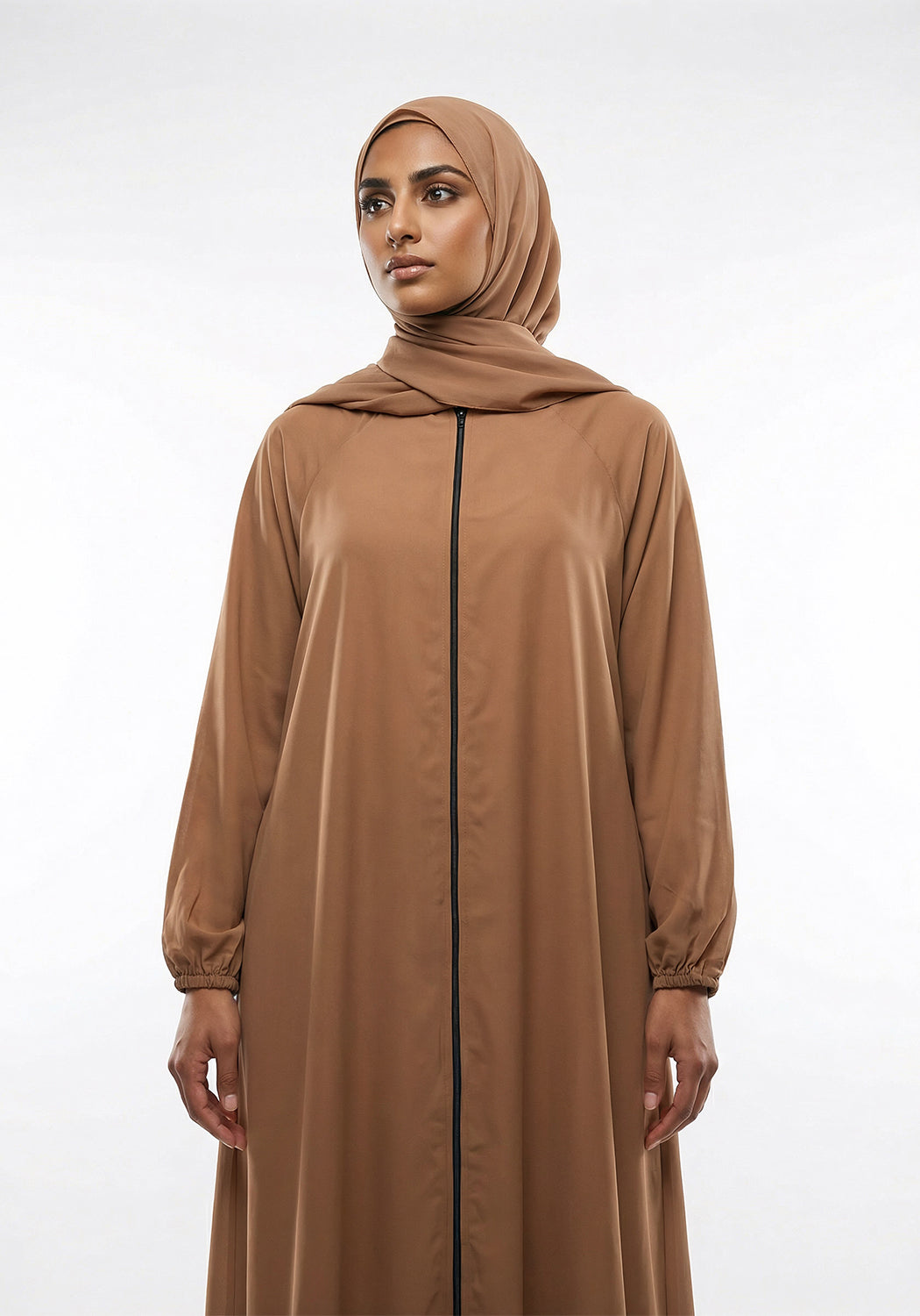 Zipper A-Line Abaya- Camel