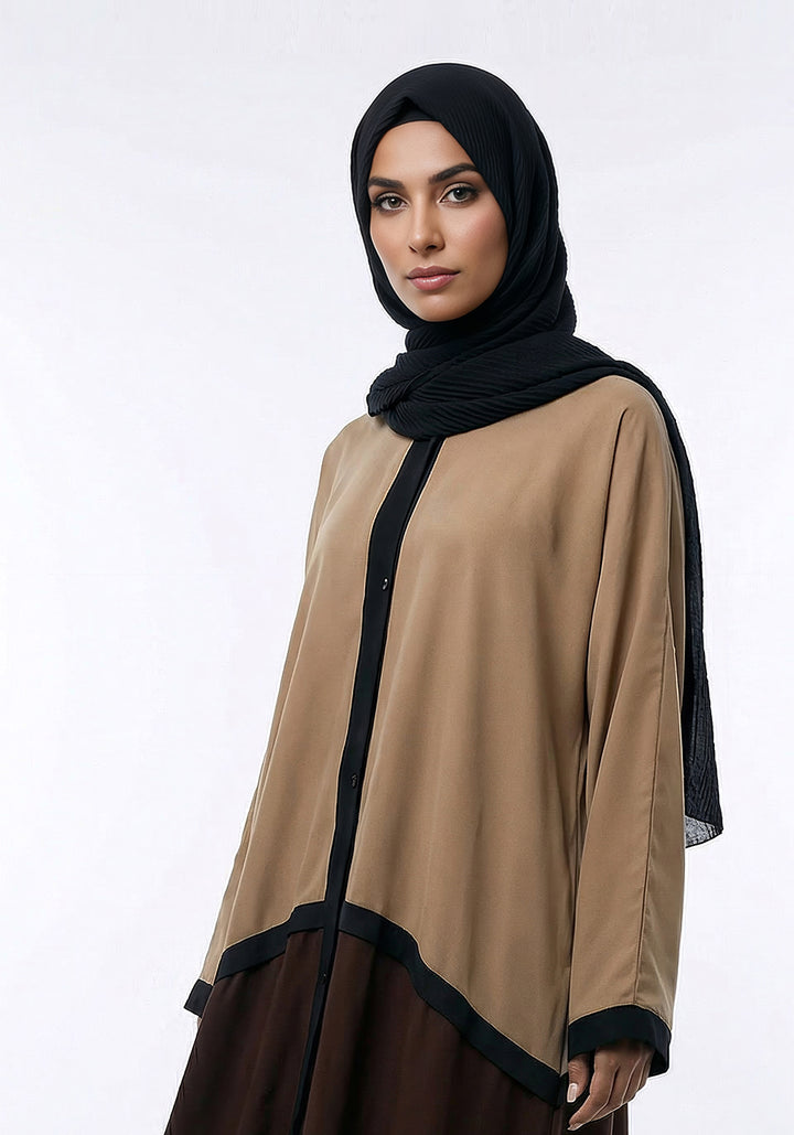Bicolor Front Open Abaya - Brown and Caramel