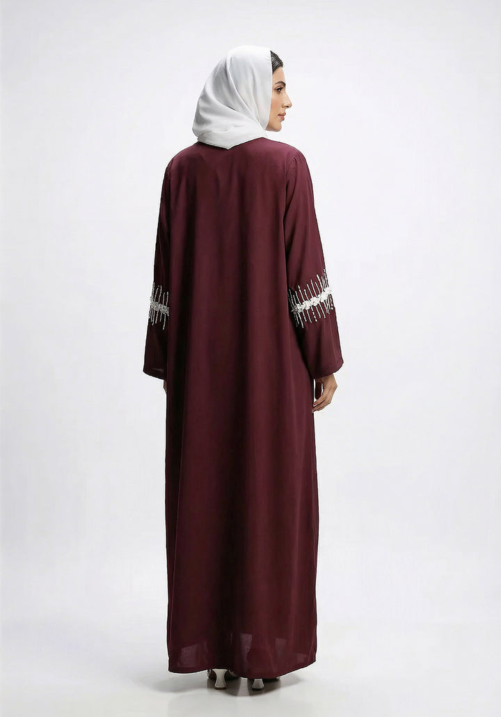 Maroon Abaya Handwork on Sleeves | Serene Threads