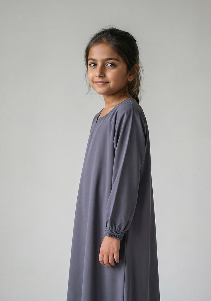 Kids Front Closed Abaya Grey