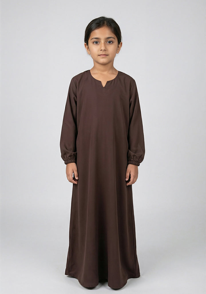 Kids Front Closed Abaya Brown