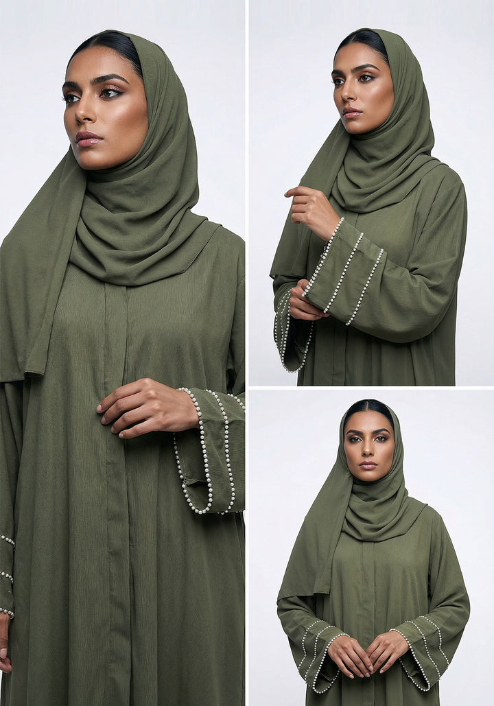 Olive Pearl Sleeve Abaya - Signature