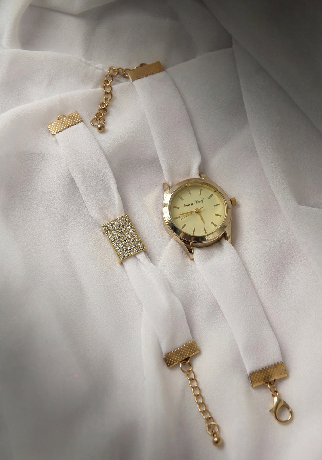 Matching Hijab, Watch & Bracelet Set - White