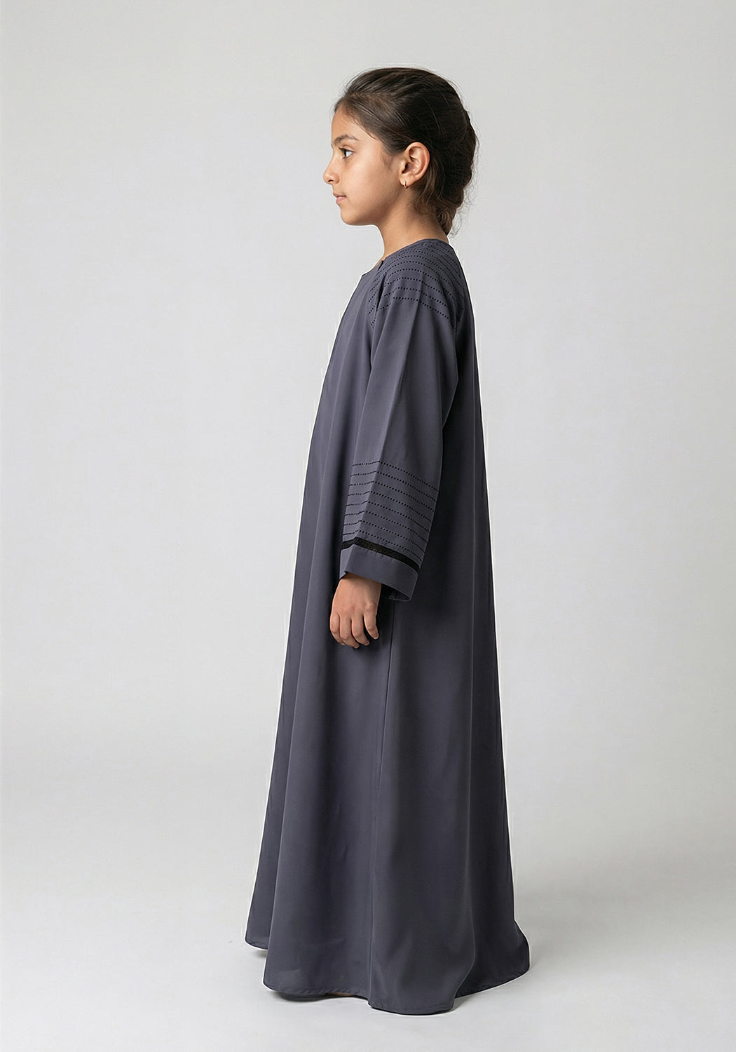 Fancy Kids Front Closed Abaya Grey