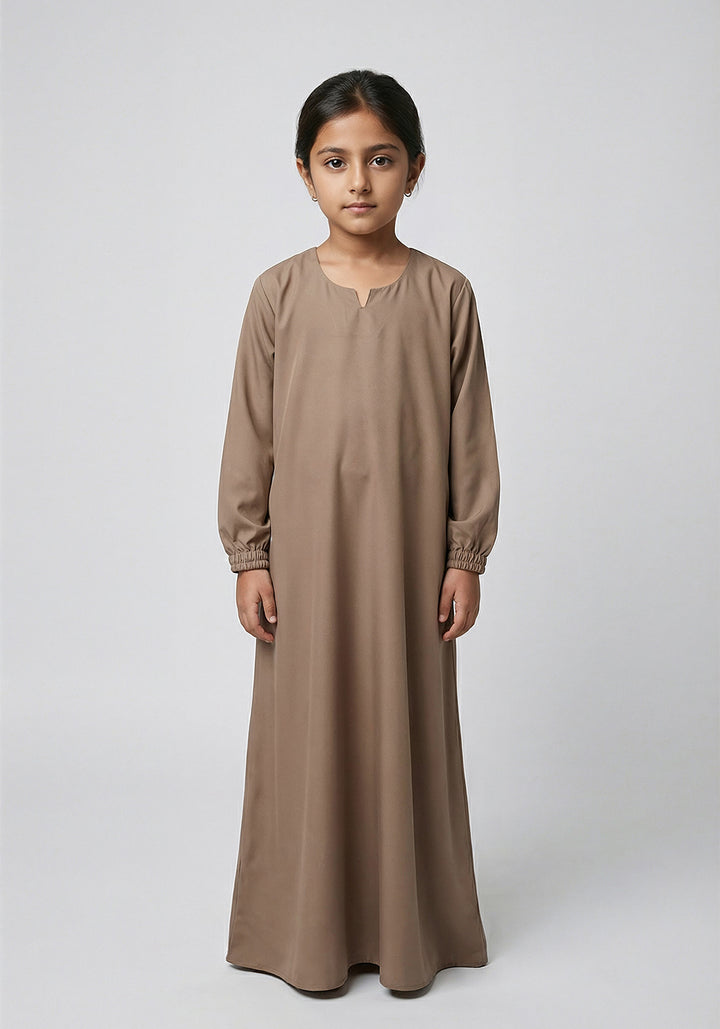 Kids Front Closed Abaya Fawn