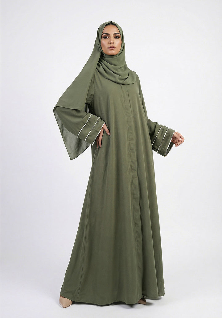 Olive Pearl Sleeve Abaya - Signature