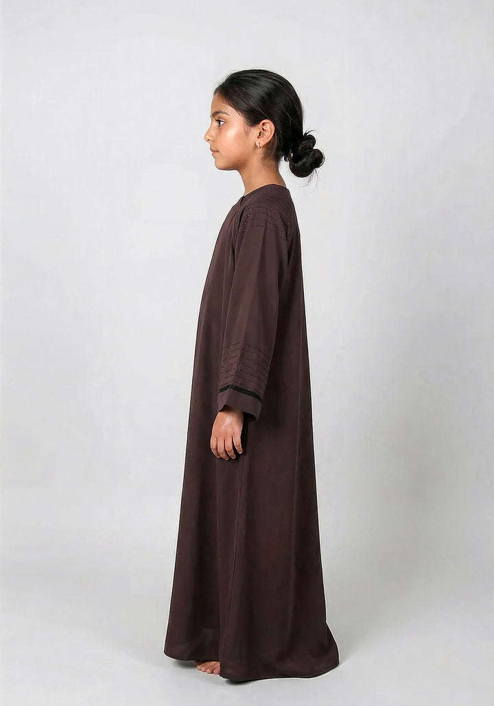 Fancy Kids Front Closed Abaya Brown