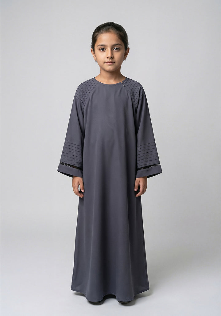 Fancy Kids Front Closed Abaya Grey