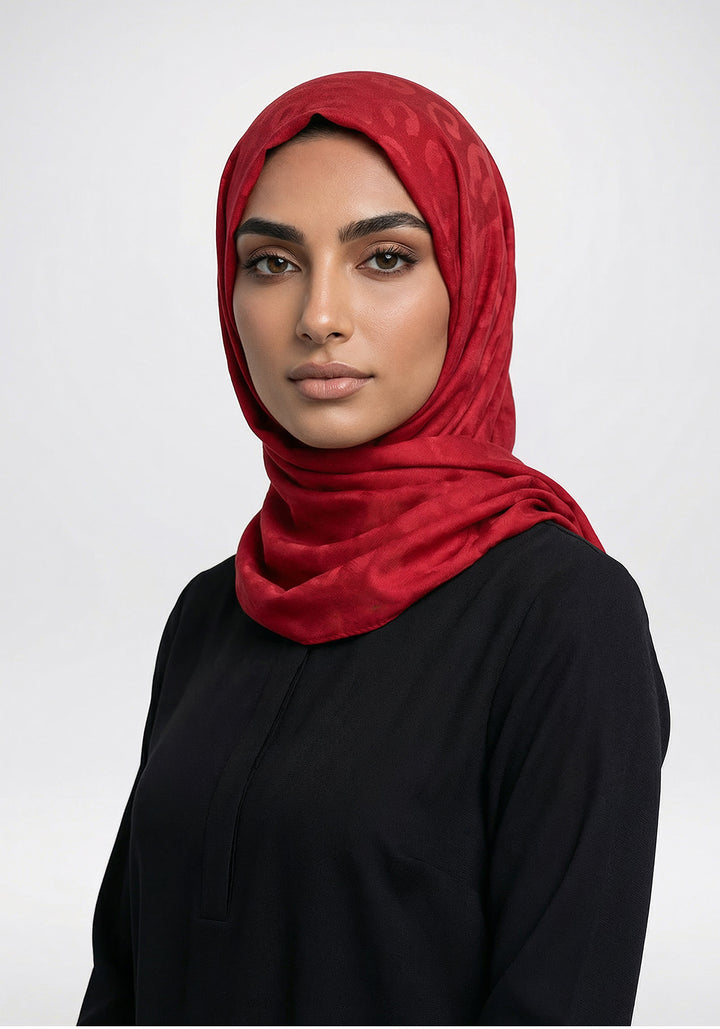 Umaiza Printed Hijab - Wine Red