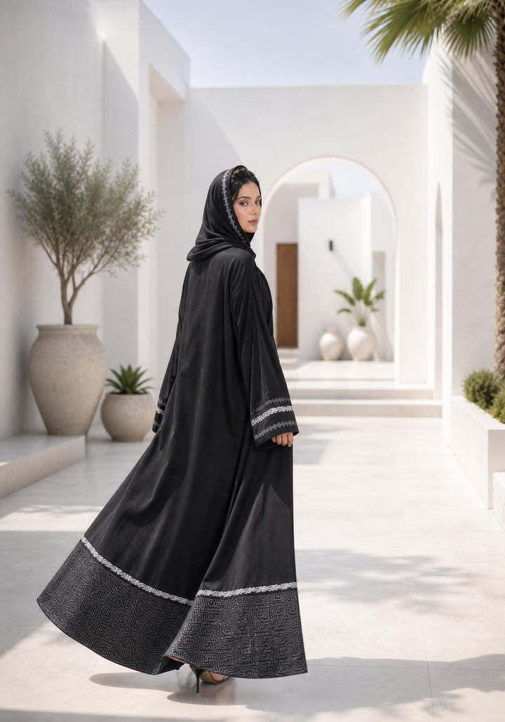 Black Premium Block Print Abaya