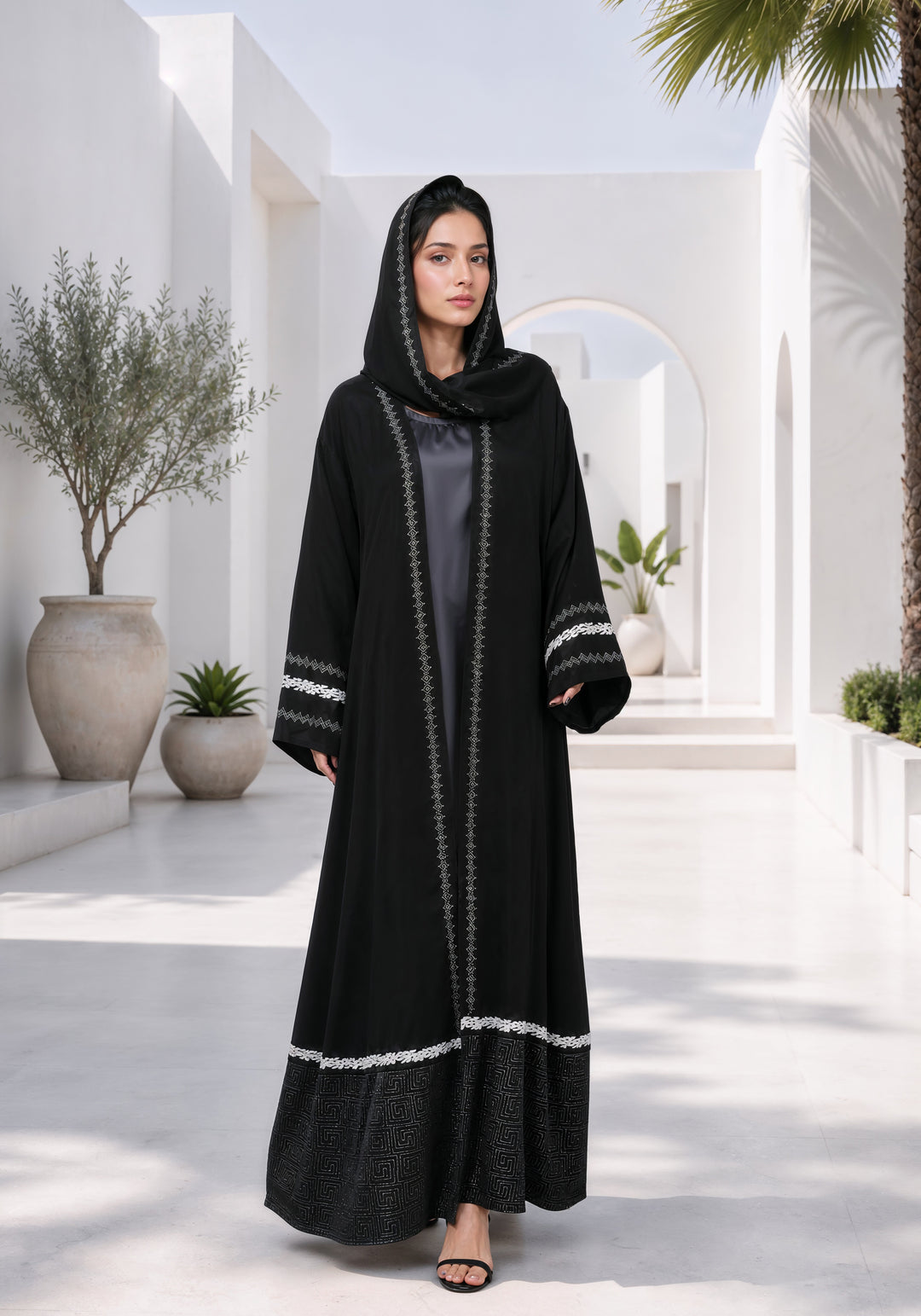 Black Premium Block Print Abaya