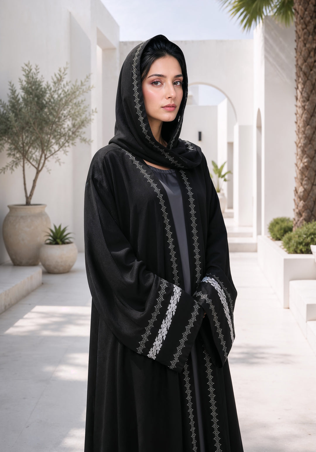 Black Premium Block Print Abaya
