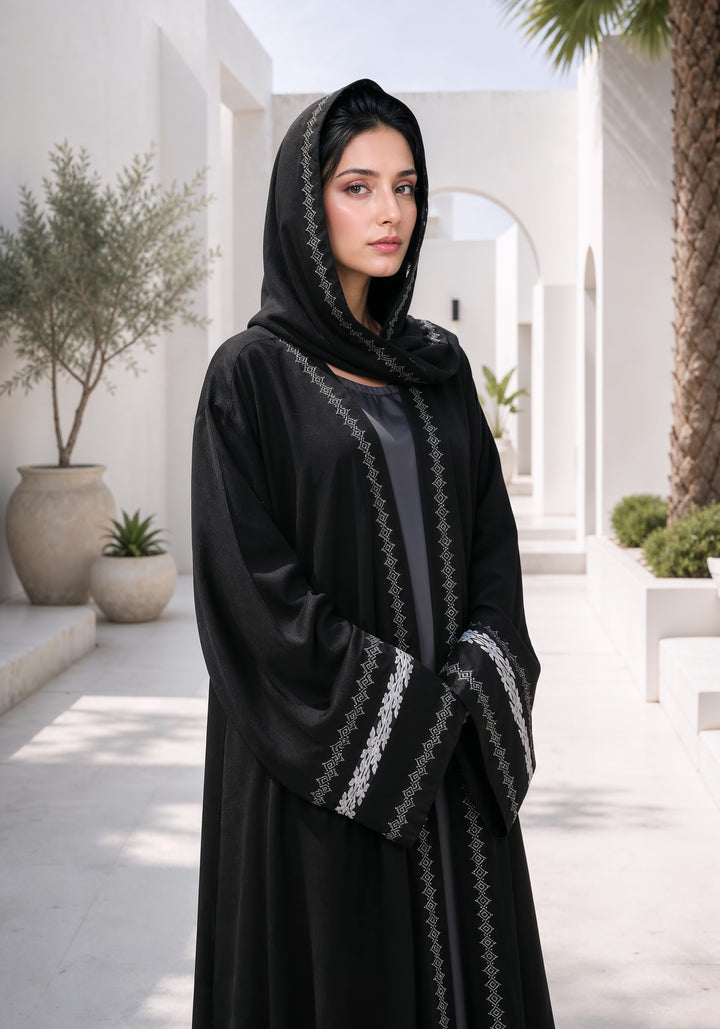 Black Premium Block Print Abaya