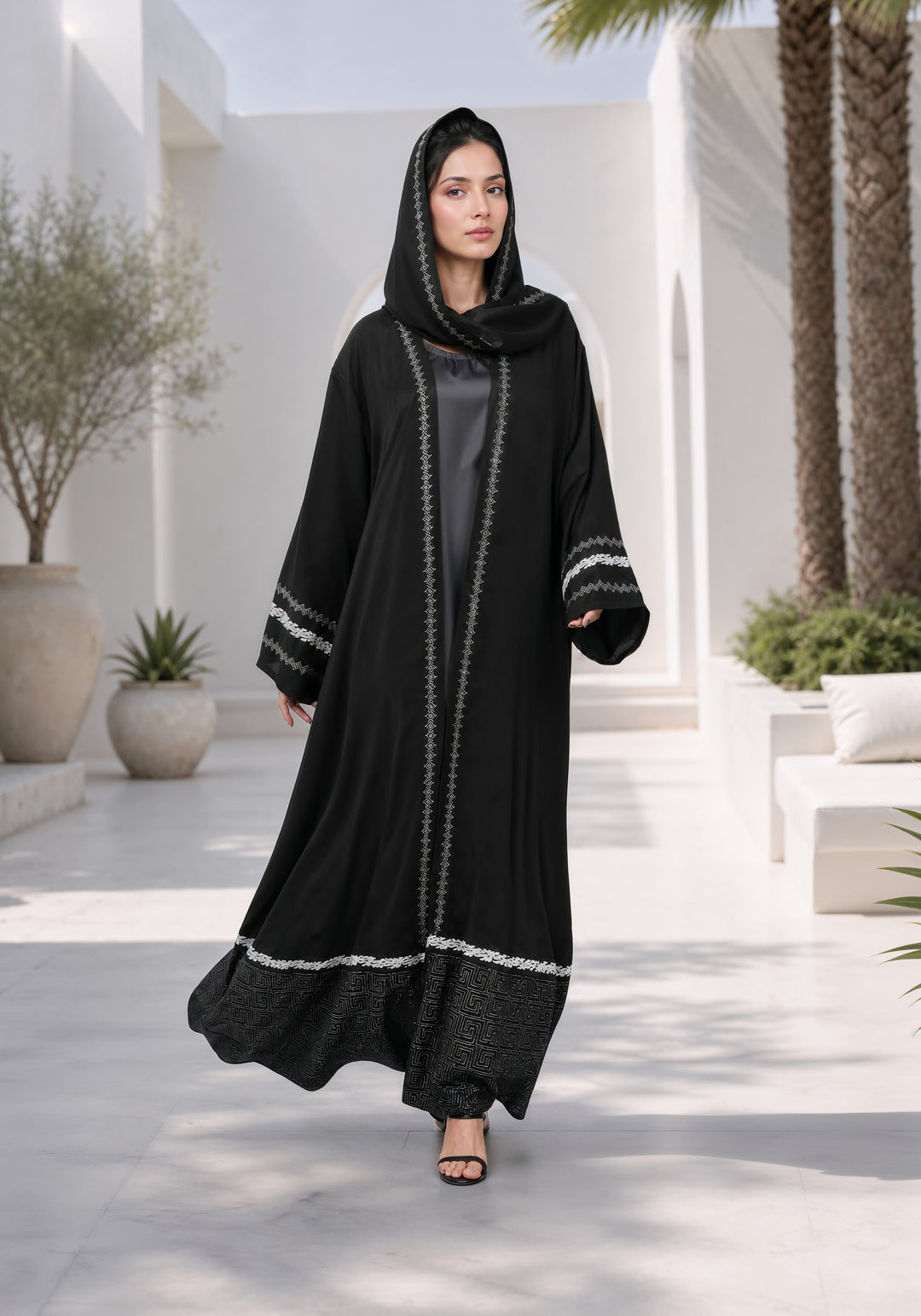 Black Premium Block Print Abaya