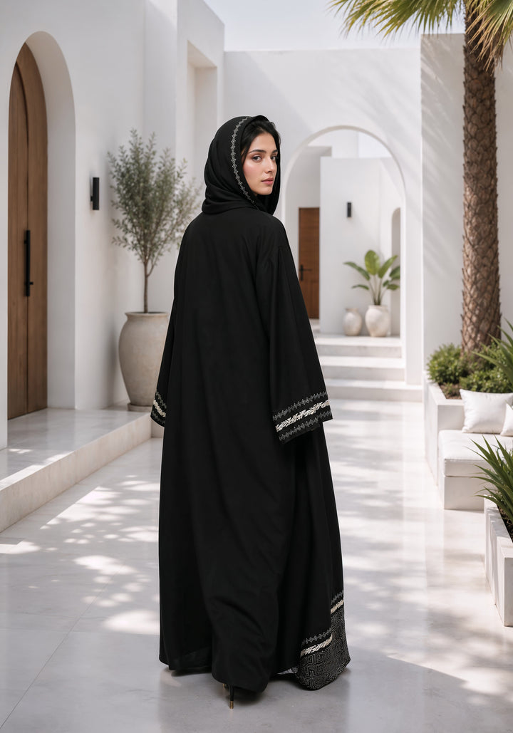Black Premium Block Print Abaya