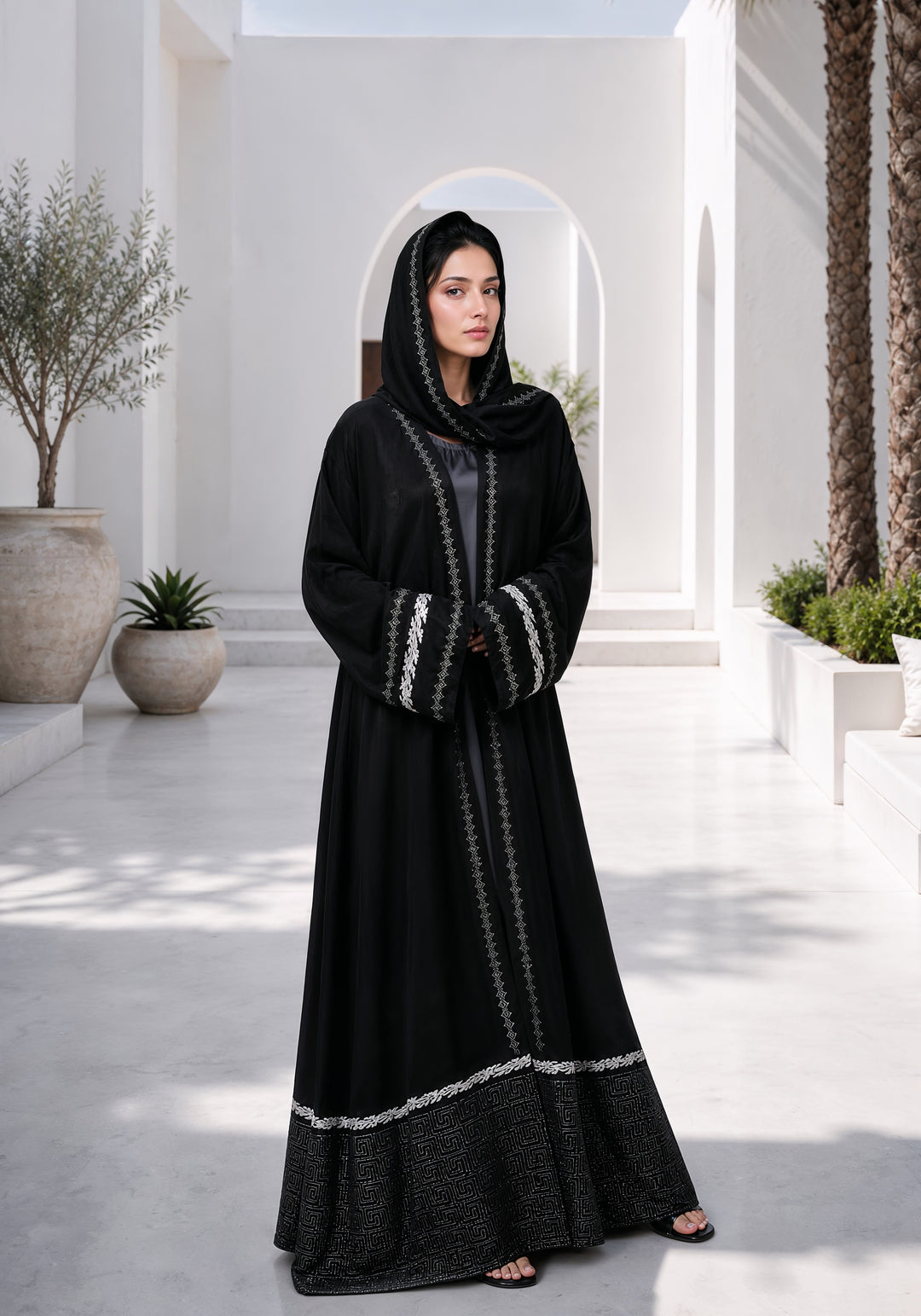Black Premium Block Print Abaya