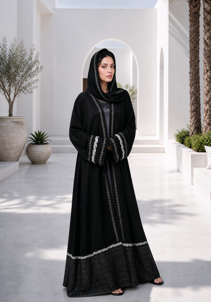 Black Premium Block Print Abaya