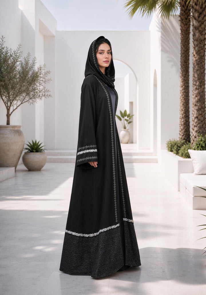 Black Premium Block Print Abaya