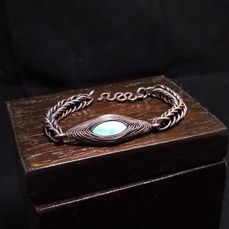 Bracelet Wire wrapped stone with loop chain oxidized