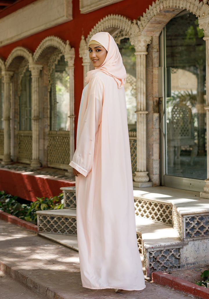 Coral front open abaya