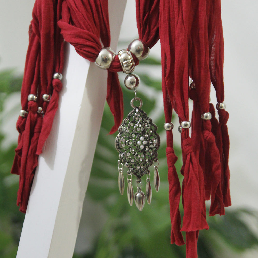 Red Pendant Necklace Hijab